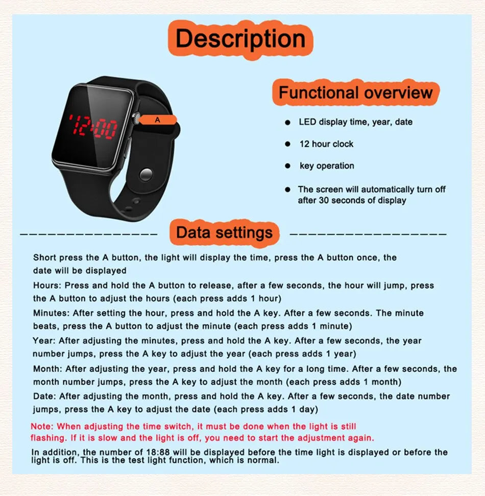 Sports Watch For Women And Men Electronic LED Digital Watch Fashion Casual Simple Silicone Female Watch Electronic Clock
