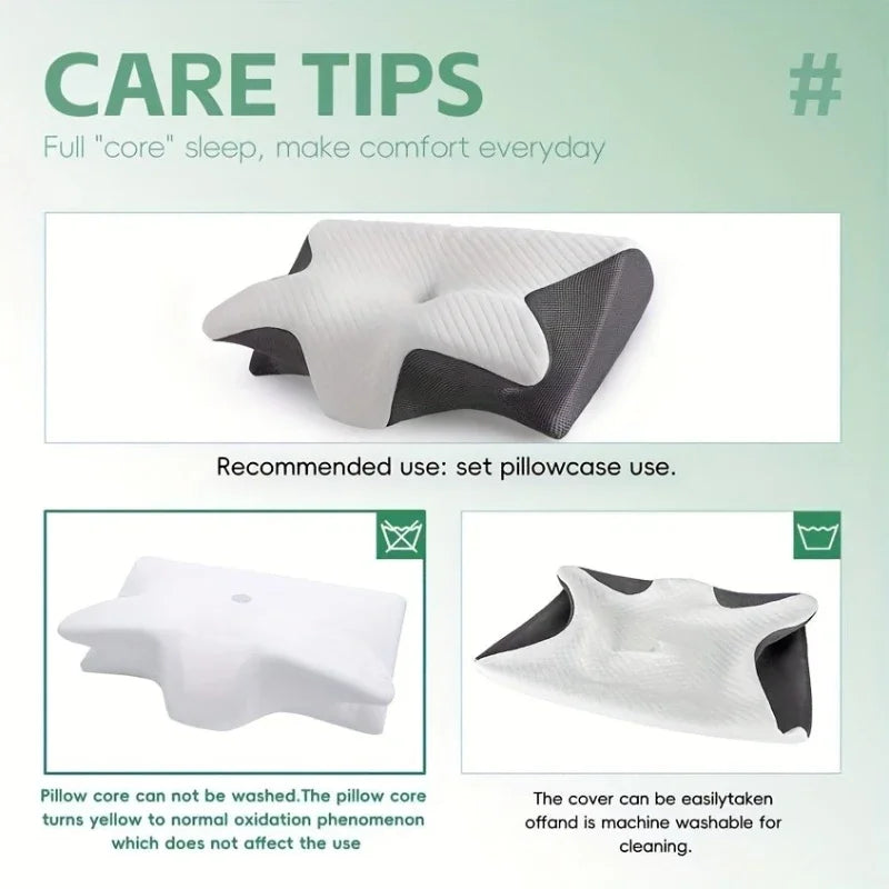 Ergonomic Neck Horn Pillow for Side, Back, and Stomach Sleepers - Contoured Design, Shoulder Relaxation, Soft Yet Firm Support