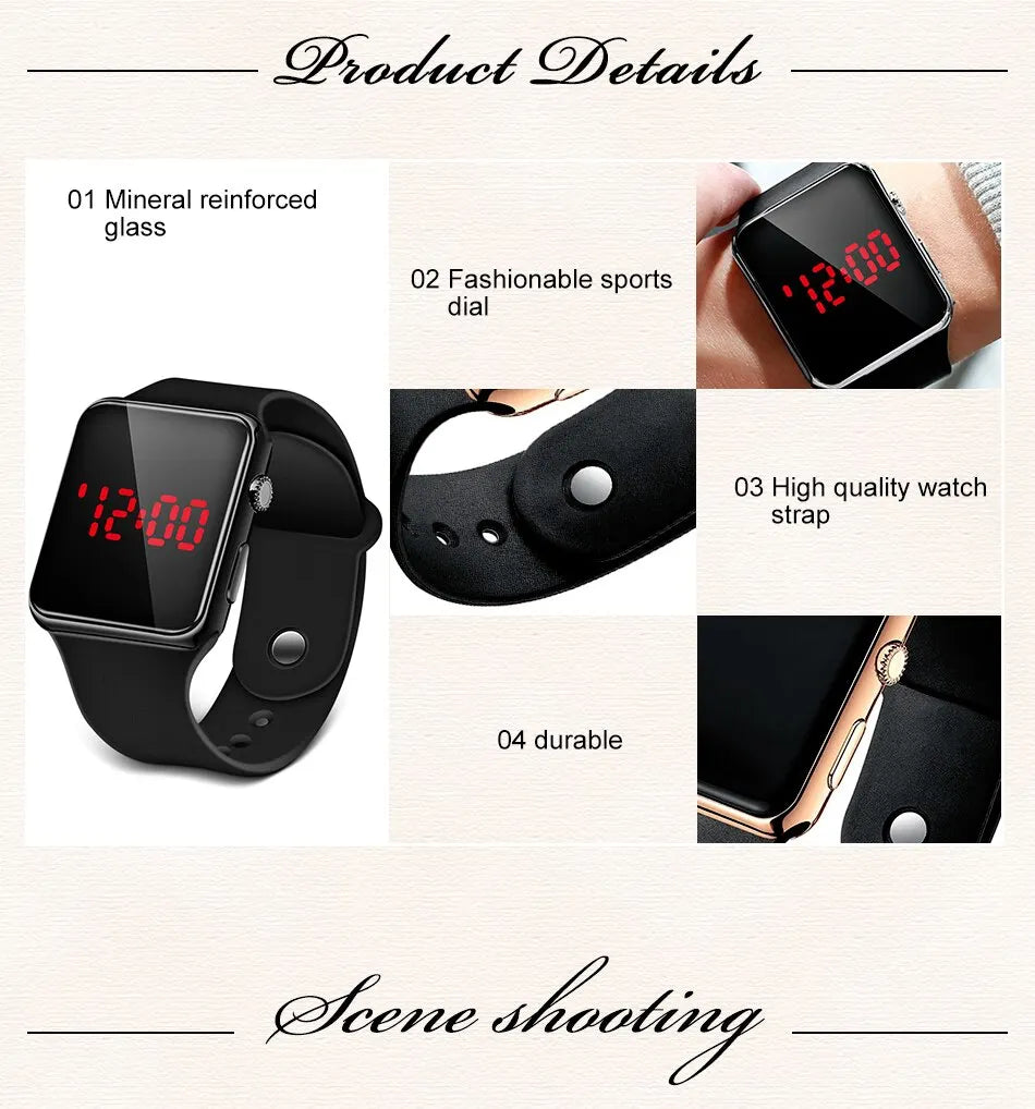 Sports Watch For Women And Men Electronic LED Digital Watch Fashion Casual Simple Silicone Female Watch Electronic Clock