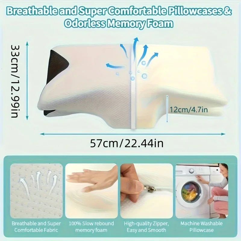 Ergonomic Neck Horn Pillow for Side, Back, and Stomach Sleepers - Contoured Design, Shoulder Relaxation, Soft Yet Firm Support